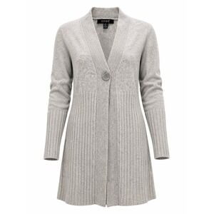 Coupé Collection Cardigan Sweater Womens M Gray Ribbed Longline Button Front